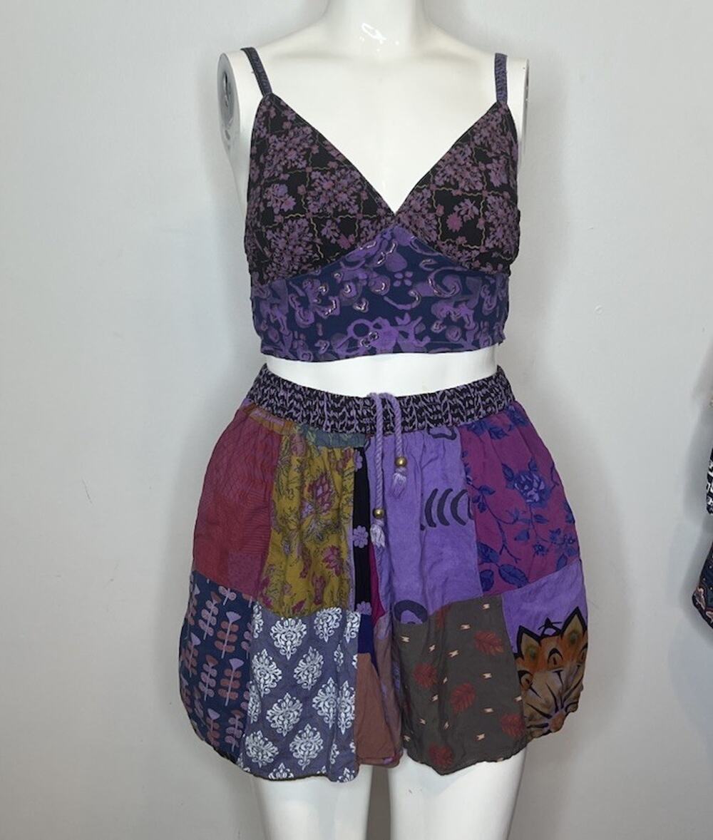 ADVANCE | Multicolor Crop Spaghetti Strap Smocked Top & Pocket Shorts Set | S/M